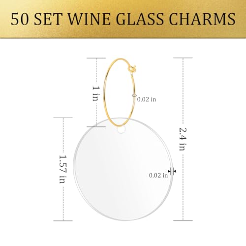 Philbinden 50 Pcs Wine Glass Charms with Marker - Acrylic Stemware Markers for Weddings, Parties & Celebrations