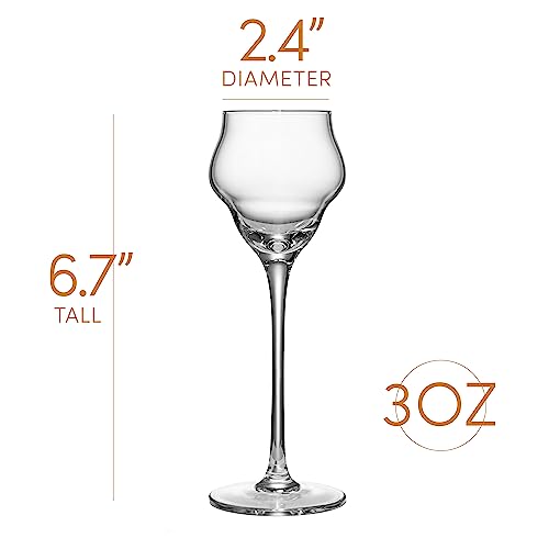 Set of 4 Crystal Long-Stemmed Sambuca Glasses | 3 oz Liquor & Digestive Cups