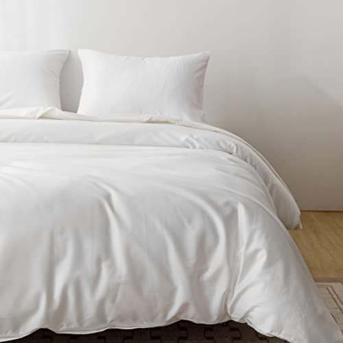 Egyptian Cotton Duvet Cover Set - Queen Size Sateen Bedding, White (3-Piece)