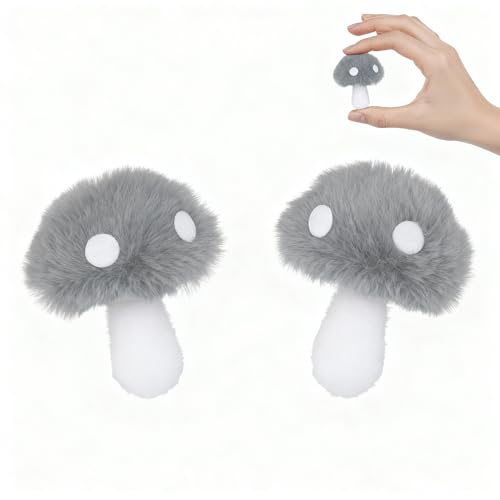 XMIAOX Grey Mini Mushroom Decor 2-Pack Fuzzy Plush Hanging Ornaments for Home, Car & Christmas