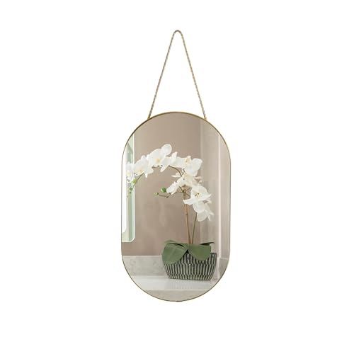 Oval Wall Mirror with Gold Frame - 16x9.2 Inch Decorative Hanging Mirror