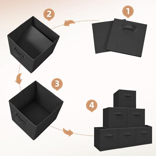 Collapsible Fabric Storage Cubes 11 Inch Foldable Bins 6 Pack Black