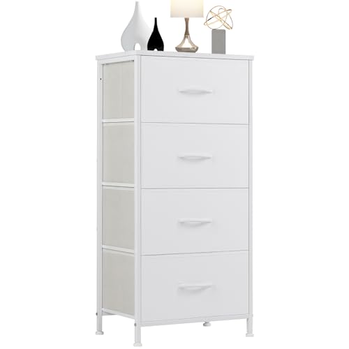 4-Drawer Nightstand with Fabric Bins and Wood Top Storage Organizer