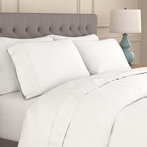 300 Thread Count Cotton Blend Bed Sheet Set with Anchor Bands - Twin, White