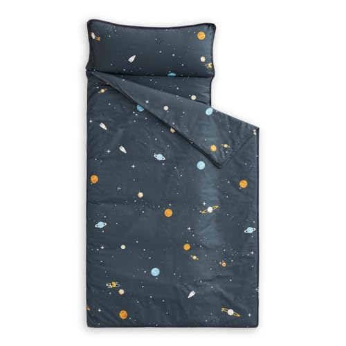 Wake In Cloud 100% Cotton Toddler Nap Mat with Pillow & Blanket - Galaxy Space