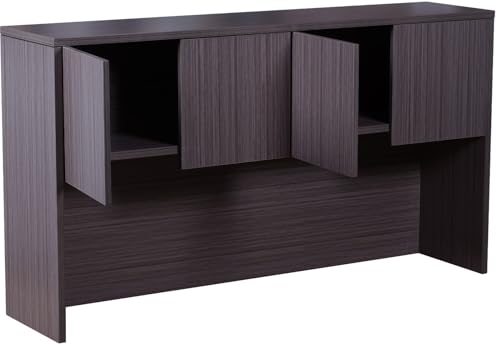 Boss Office U-Shape Desk Credenza with Hutch and Pedestal in Driftwood