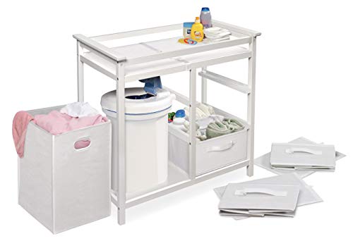 Baby Changing Table with Laundry Hamper and 3 Storage Baskets - White