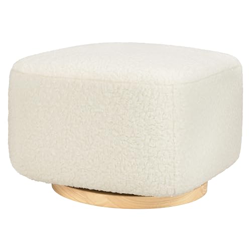 Cream Shearling Gliding Ottoman with Light Wood Base for Nursery