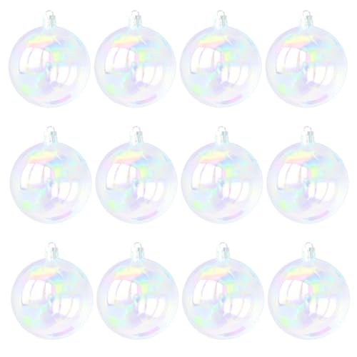 Clear Iridescent Christmas Ornament Balls - 1.18" Plastic Baubles (12 Pack)