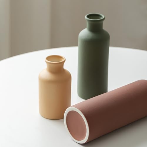 Modern Ceramic Vase Set of 3 - Neutral Matte Decorative Bottles