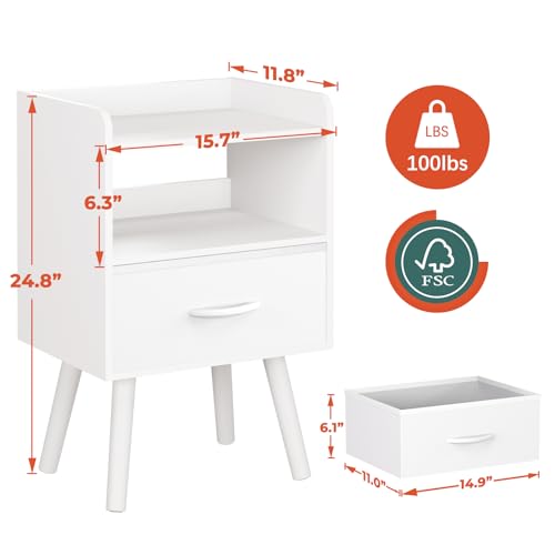 Modern 2-Tier Nightstand with Drawer and Open Storage Shelf