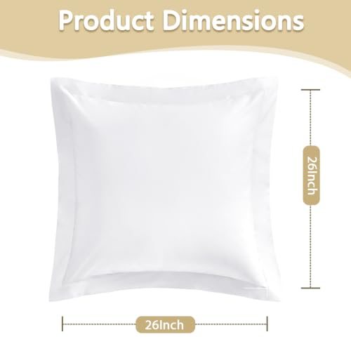 White 26x26 Euro Pillow Covers, Soft Cotton Euro Sham Set of 2