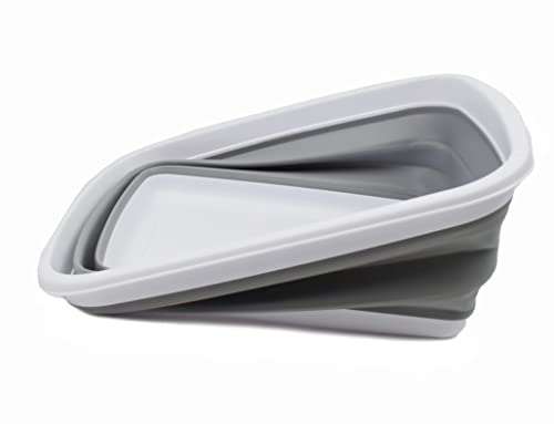 SAMMART 10L Collapsible Plastic Wash Basin - Portable Foldable Dish Tub - White/Grey