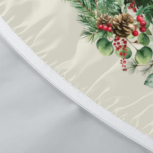 Roverantic 44-Inch Beige Green Red Christmas Round Fitted Tablecloth Winter Decor
