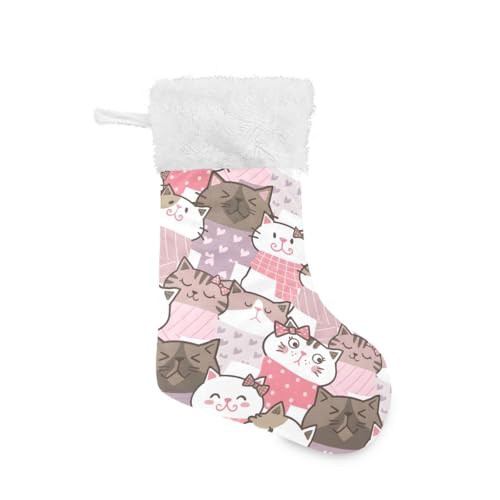 Bolaz Christmas Stockings 18 Inch Burlap with Plush Faux Fur Cuff Cat Kitten Print Pattern 2