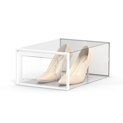 12-Pack Clear Plastic Stackable Shoe Storage Boxes, Foldable Closet Bins