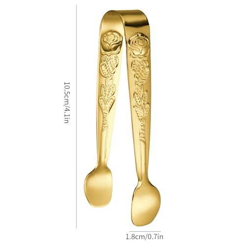 2 Pcs Gold Stainless Steel Ice Tongs - 4.1 Inch Bar & Dessert Utensils