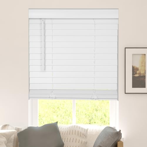 2" Cordless Faux Wood Blinds with Valance - 34.5" W x 48" H - Pure White