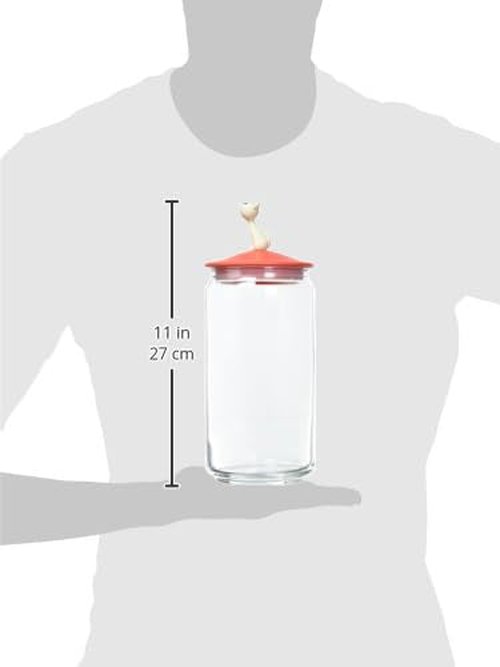 Alessi AMMI22 RO MiòJar Jar for cat food in glass with lid in thermoplastic resin, Red Orange.