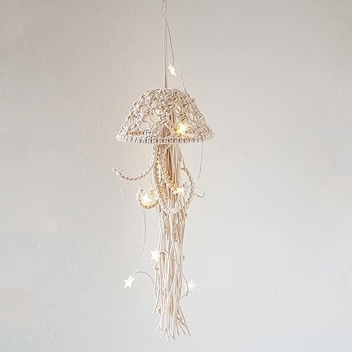 Macrame Jellyfish Dream Catcher Wall Hanging with Star Lights
