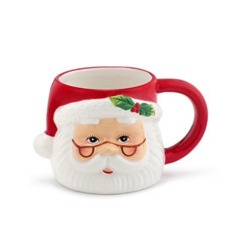 16 oz Nostalgic Santa Mug by Mr. Christmas, Red Handle 16 Ounce Ceramic Mug