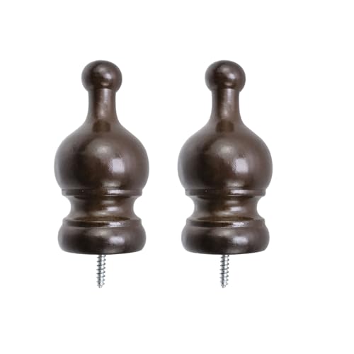 1.38-Inch Wooden Curtain Rod Finials, Decorative Pole End Caps - 2 Pack