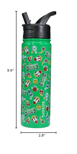 BJPKPK Insulated Water Bottle with Straw Lid, 22 oz Stainless Steel Metal Water Bottles, Reusable Leak Proof BPA Free Water Bottles, Cups, Thermo, Game