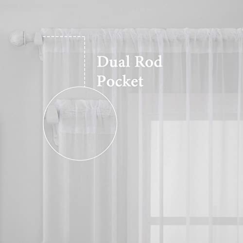 White Sheer Curtains 2 Panels - 54 x 84 Inch Light Filtering Voile Drapes