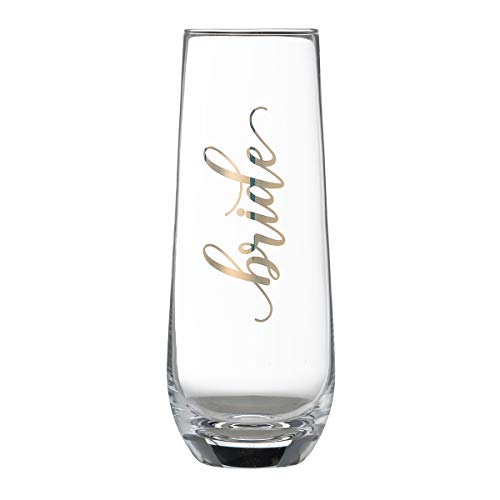 Bride Stemless Champagne Glass - Gold Lettering Wedding Toasting Drinkware