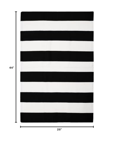 Black and White Striped Door Mat 27.5 x 43 Inch Washable Cotton Rug