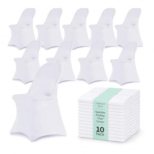 10 Pack White Stretch Polyester Folding Chair Covers – Universal Fit