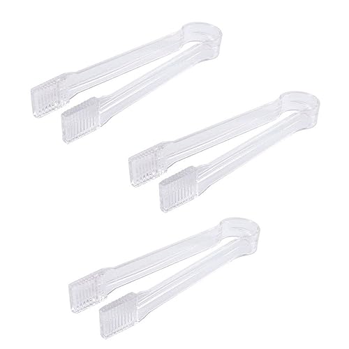 Mini Clear Plastic Ice Tongs - 3 Pack, 6.3 Inch Serving Tongs for Ice, Sugar, Desserts