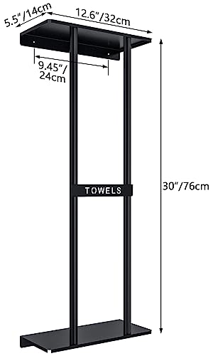 STWWO Wall Mounted Bathroom Towel Rack with Shelf, Holds 6 Towels - Black