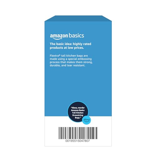 Amazon Basics 13-Gallon Tall Kitchen Drawstring Trash Bags, 90 Count