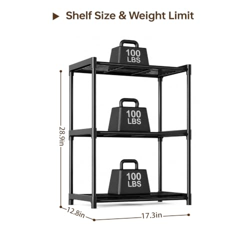 3-Tier Metal Storage Shelf Organizer for Pantry, Closet and Bathroom in Black