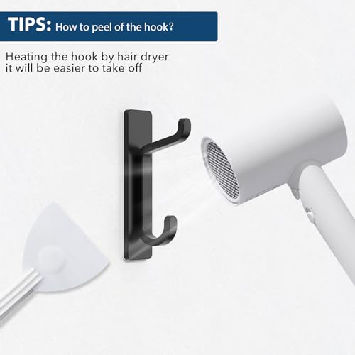 Pickpiff Heavy Duty Adhesive Hooks 13LB Black Double Wall Hooks 4 Pack