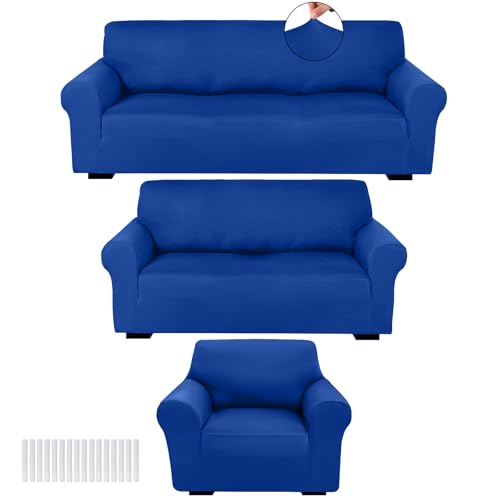 3-Piece Sofa Cover Set in Blue - Stretchable Furniture Protectors