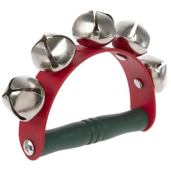 Christmas Hand Bell with Wooden Handle & Silver Jingle Bells - Holiday Caroling Accessory
