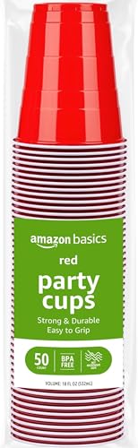 Sturdy Red Disposable Plastic Party Cups - 18oz, 50 Count