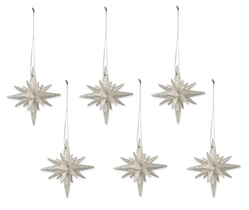 Bethany Lowe Platinum Sparkle Moravian Star Ornaments Set of 6 Christmas Decor