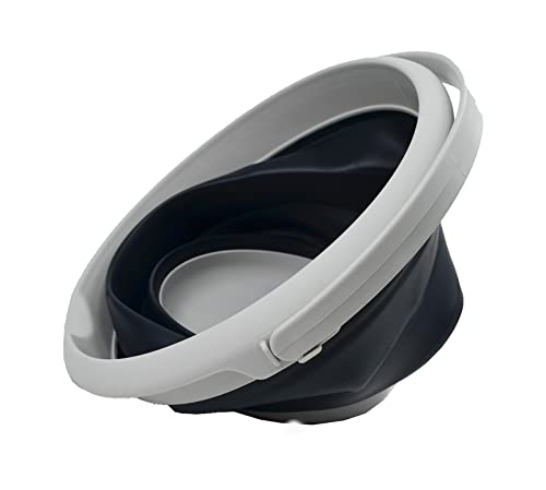 SAMMART Collapsible 8.5L Plastic Water Bucket - Grey/Black Portable Folding Tub