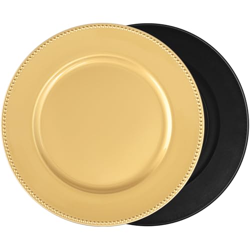 50 Pack Gold Beaded Charger Plates 13 Inch Round Decorative Tableware