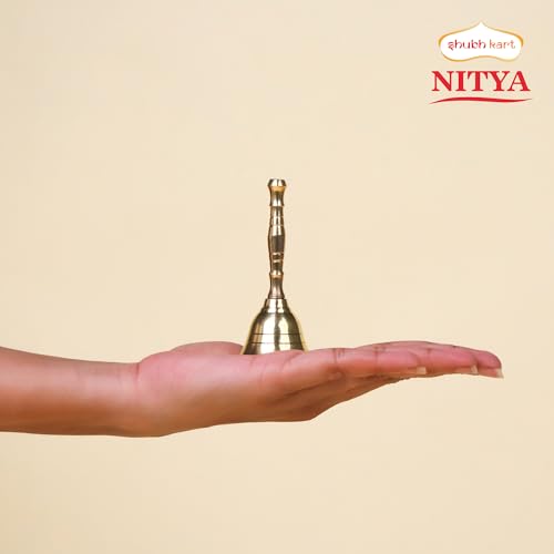 Solid Brass Puja Bell 3.5 Inch Hand Held Ritual Bell for Temple and Events
