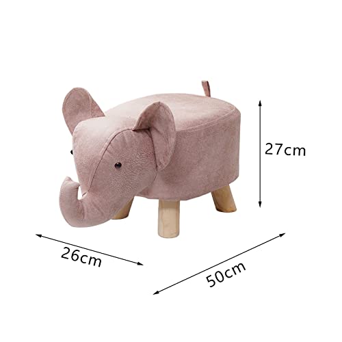 Pink Elephant Animal Footstool Ottoman with Wooden Legs