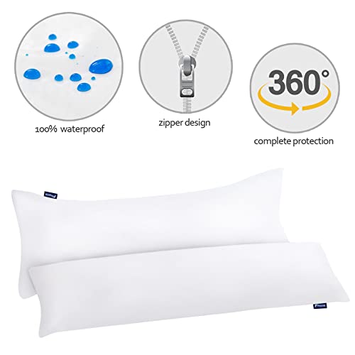 Waterproof Body Pillow Protector 2-Pack, 21" x 55" Zippered Encasement