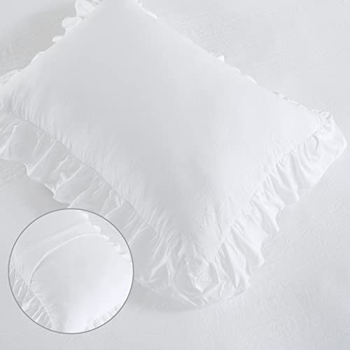 White Ruffle Queen Duvet Cover Set - 3-Piece Washed Microfiber Bedding