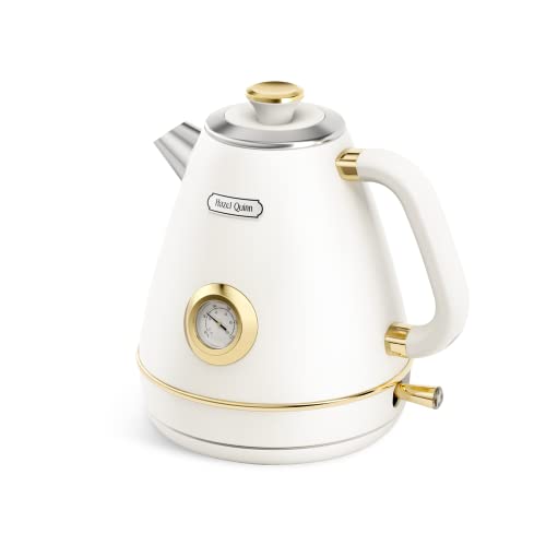 Retro Electric Kettle 1.7L Stainless Steel with Temperature Dial, Pearl White
