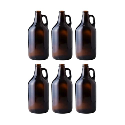 64 oz Amber Glass Growlers - 6 Pack Half Gallon Jugs with Poly Seal Caps