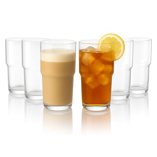 Stackable Iced Coffee Drinking Glasses, 21oz Heavy Clear Glass Set of 6