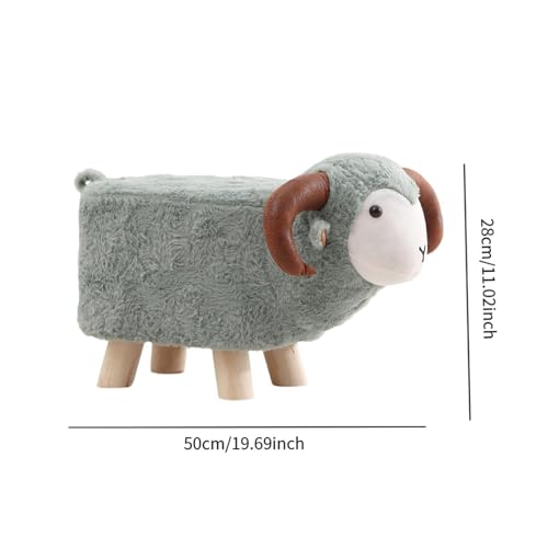 Animal Sheep Footstool Ottoman - Soft Teddy Velvet Kids Stool with Wood Legs